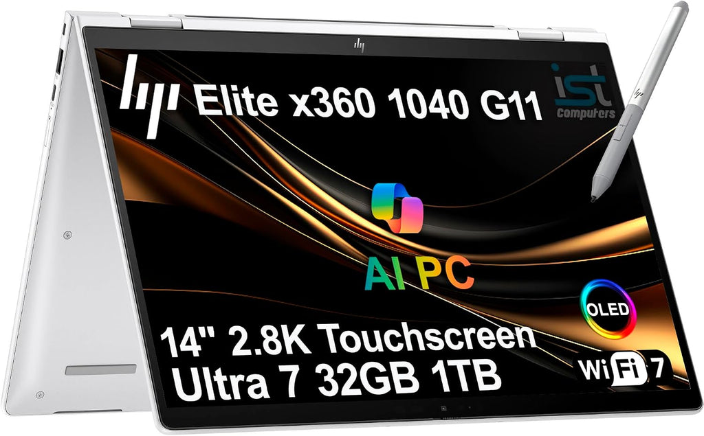 HP EliteBook x360 1040 G11 14' 2-in-1 Touchscreen Laptop (Intel Ultra 7 155H, 32GB RAM, 1TB SSD, 2.8K QHD OLED) Business AI PC, Elite X Flip G1i, IR Webcam, Backlit, FP, Rechargeable Pen, Win 11 Pro