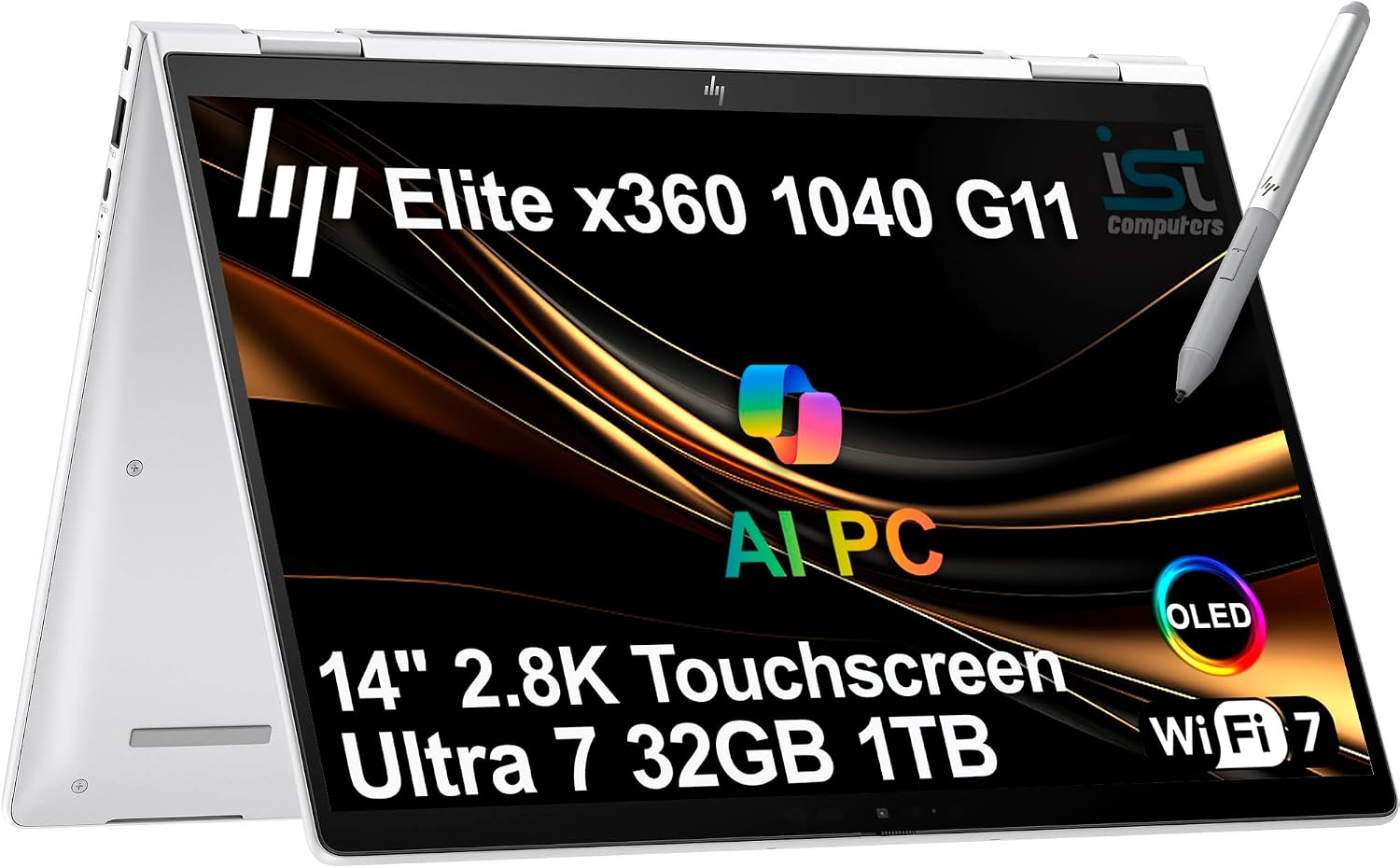 HP EliteBook x360 1040 G11 14' 2-in-1 Touchscreen Laptop (Intel Ultra 7 155H, 32GB RAM, 1TB SSD, 2.8K QHD OLED) Business AI PC, Elite X Flip G1i, IR Webcam, Backlit, FP, Rechargeable Pen, Win 11 Pro