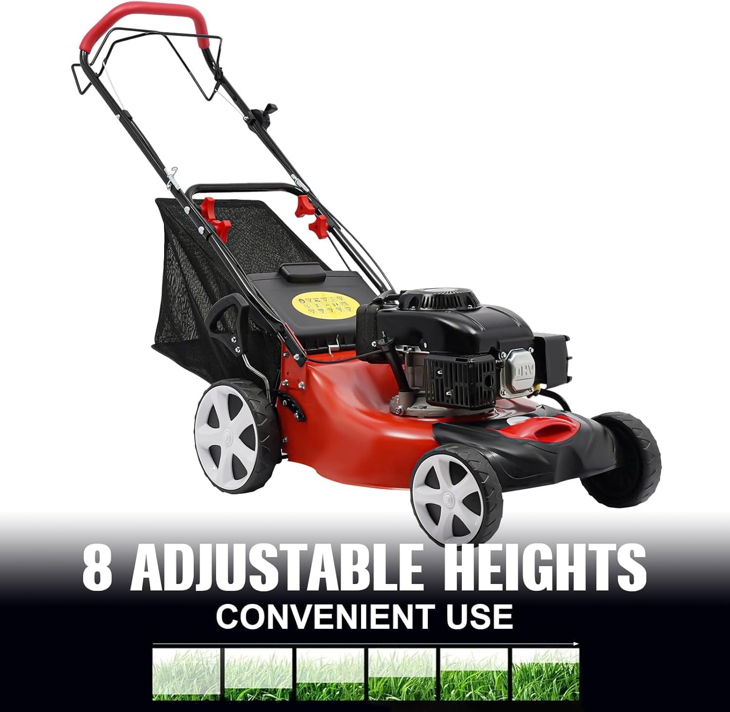 20-Inch Self-Propelled Gas Mower, 140 Cc 4-Stroke Single-Cylinder Ohv Gasoline Engine, 8-Speed Adjustable Mowing Height, 1.6 Liters