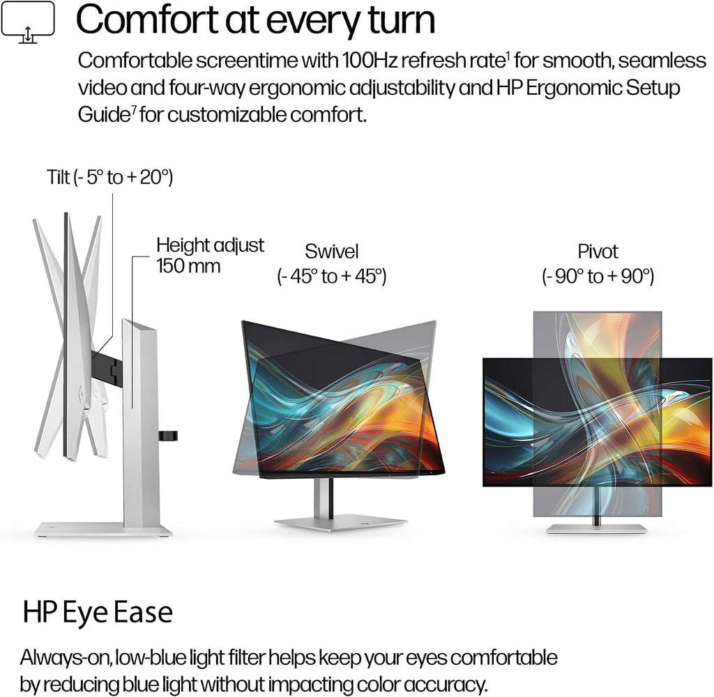 HP Series 7 Pro 24 Inch WUXGA Desktop Monitor 724pn 100Hz IPS 16:10 350 nits Anti-Glare Height Adjustable Tilt Swivel Pivot VESA Mountable HDMI USB Hub DisplayPort 5ms Black/Silver 8X534AA (Renewed)