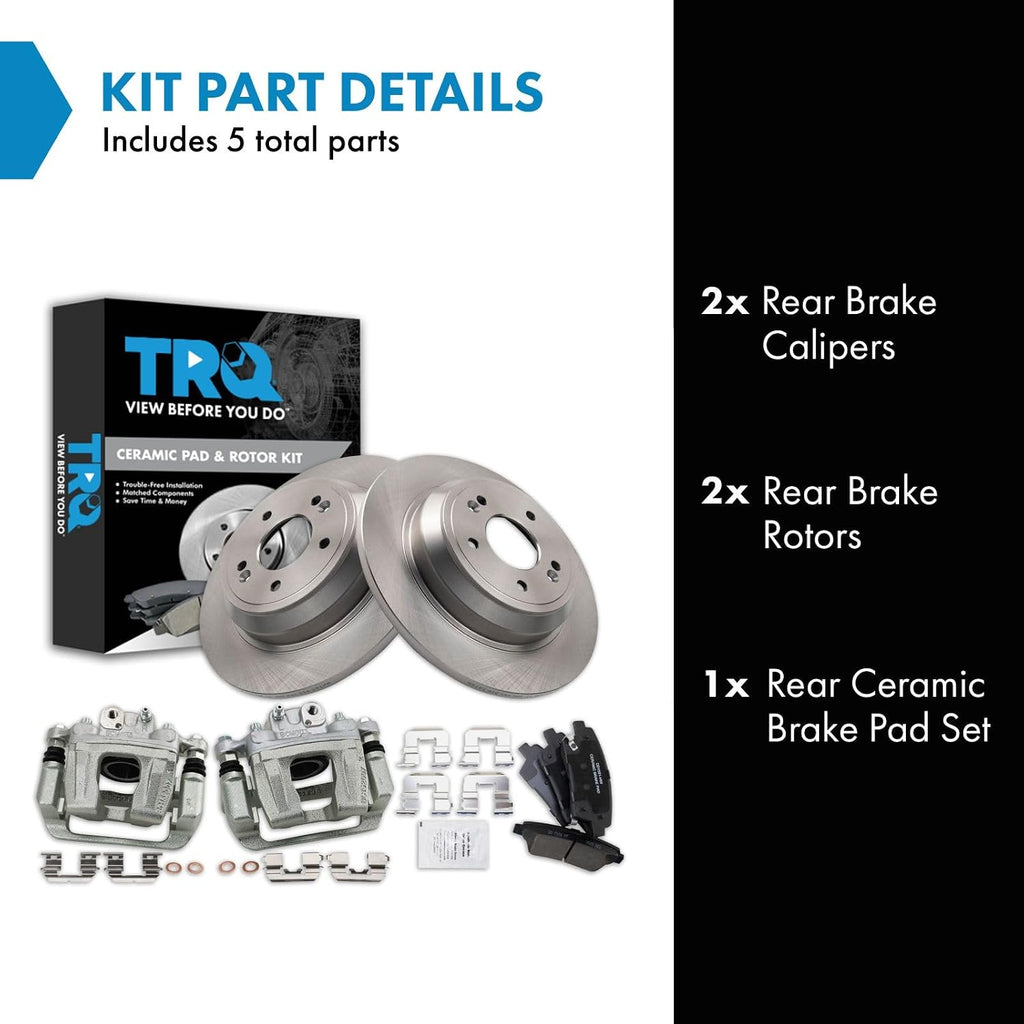 TRQ Rear Brake Pad and Rotor Set Ceramic Rotors Calipers Compatible with 2010-2016 Hyundai Genesis 2017 Genesis G80 2016 Kia K900