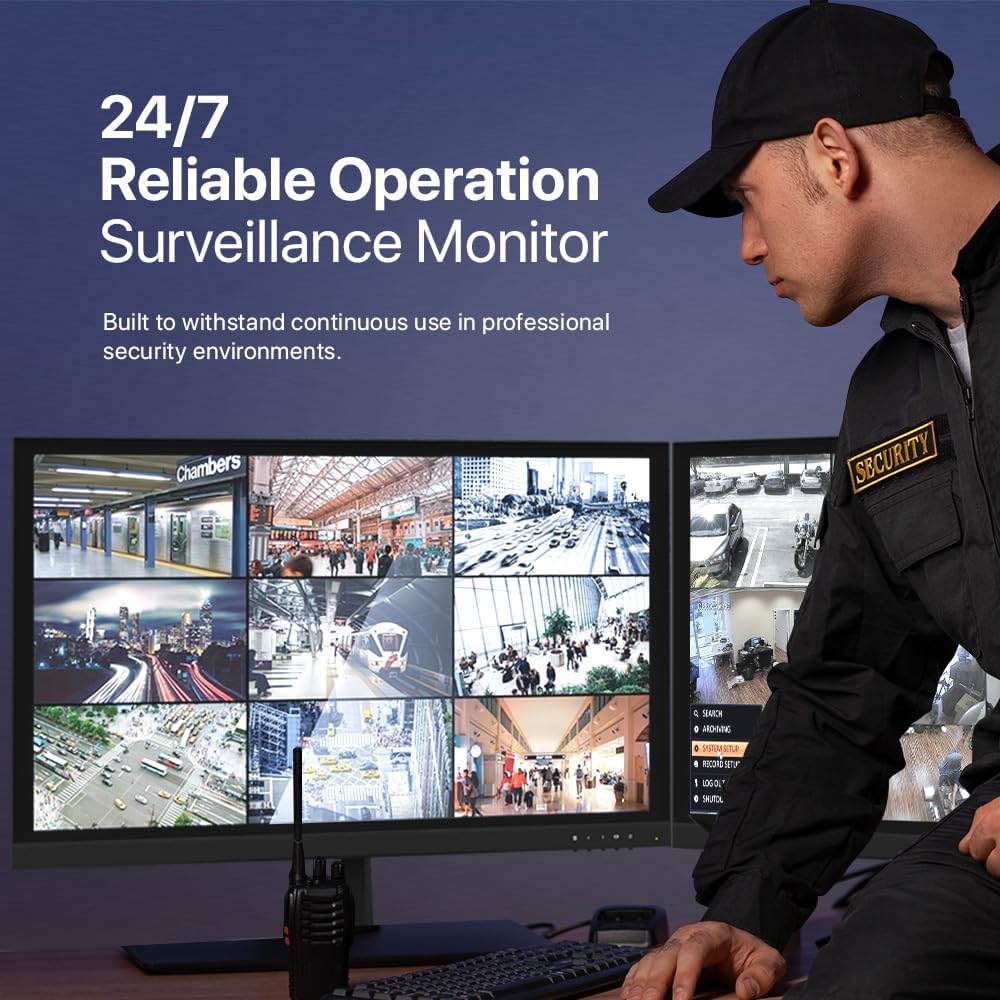 32 Inch Surveillance-Grade Large Size 24/7 Monitor Screen, 1920x1080 HD, 16:9 Aspect Ratio, 5ms Response, LCD Monitor with HDMI, VGA, USB, Designed for CCTV Security Surveillance DVR/NVR System