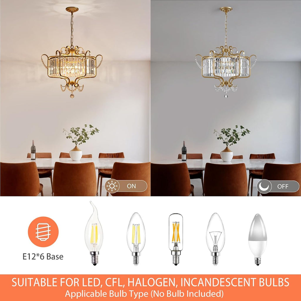 Modern Crystal Chandelier for Dining Room 24' Large Gold 6-Light Farmhouse Pendant Lighting Fixtures for Living Room Kitchen Island Hallway Bedroom Foyer
