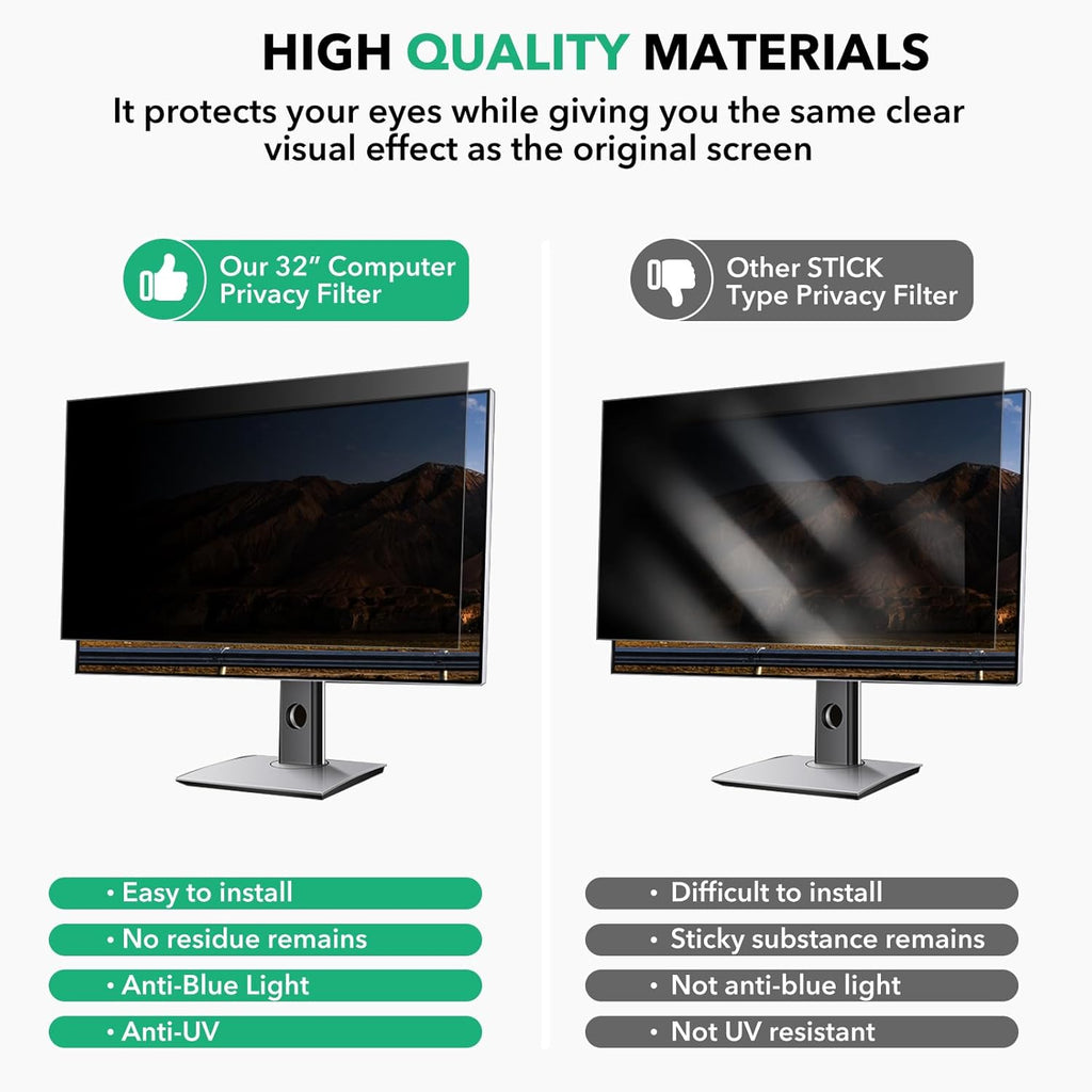 10 Pack 32 inch Computer Privacy Screen Filter for 16:9 Aspect Ratio Widescreen Monitor,32in Curved Computer Monitor Privacy Shield Anti Glare Eye Protection, Anti-Scratch Removable Protector Film