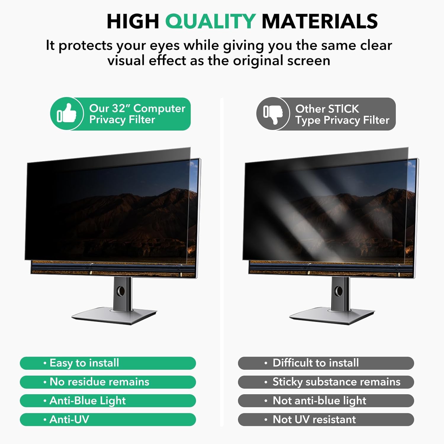 10 Pack 32 inch Computer Privacy Screen Filter for 16:9 Aspect Ratio Widescreen Monitor,32in Curved Computer Monitor Privacy Shield Anti Glare Eye Protection, Anti-Scratch Removable Protector Film