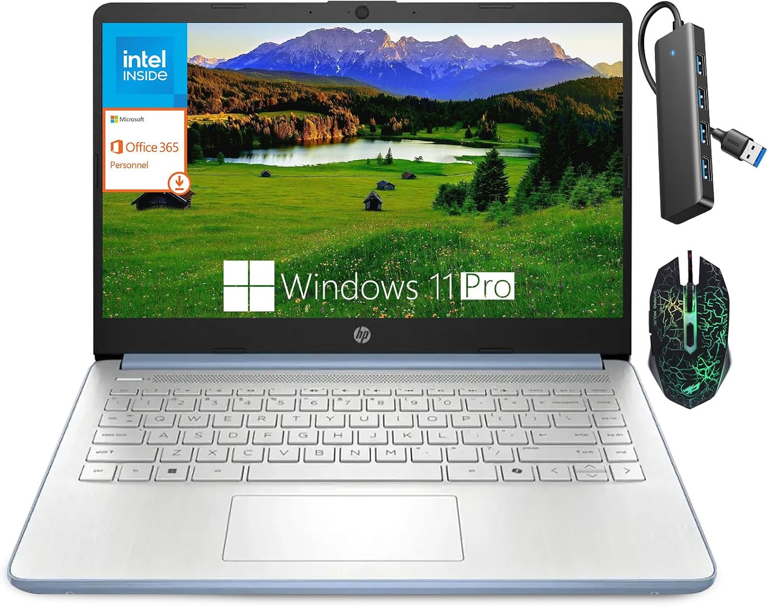 HP 14 Inch Business Laptop, Ultral Light Laptops for Student and Business, Intel Processor N150(Quad-Core), 4GB RAM, 128GB UFS, Wi-Fi 6, Fast Charge, 1-Year Office 365, Windows 11 Pro, Sky Blue