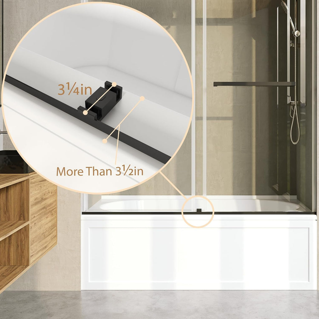 Frameless Bathtub Shower Door, 56'-60' Wide, 60' high, 3/8' (10mm) Clear Tempered Glass with Towel bar, Double Sliding Door, Brushed Gold Finish DS01