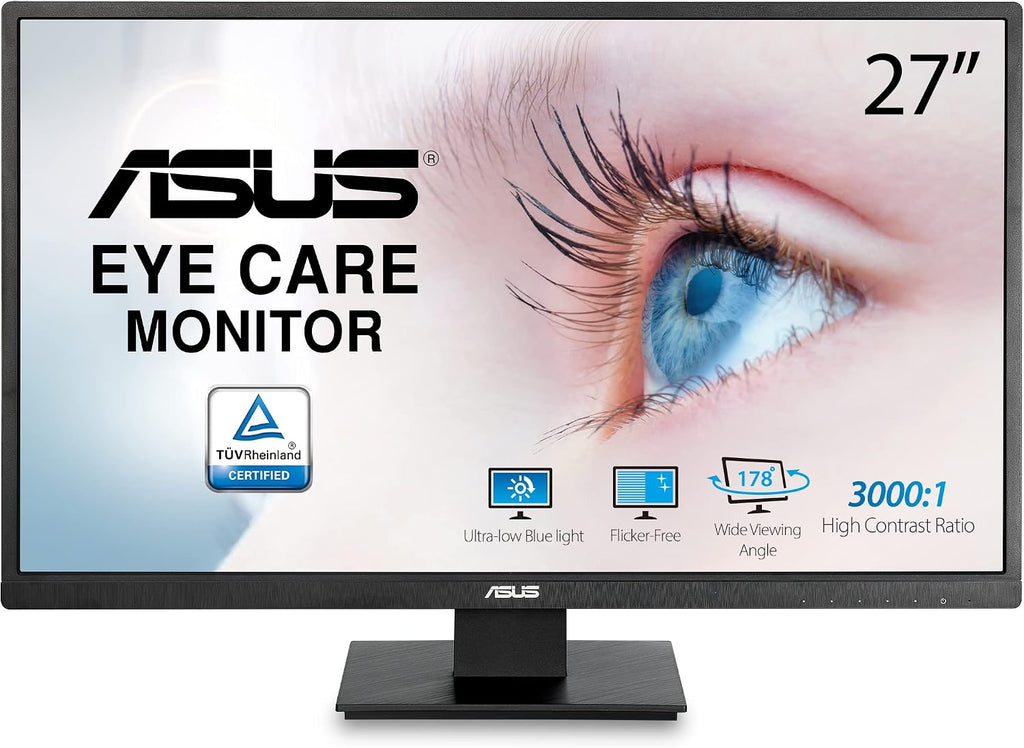 ASUS 27' 1080P Monitor - Full HD, Eye Care, Low Blue Light, Flicker-Free, VESA Mountable, Anti-Glare, D-Sub, HDMI Computer PC Monitor - VA279HAE