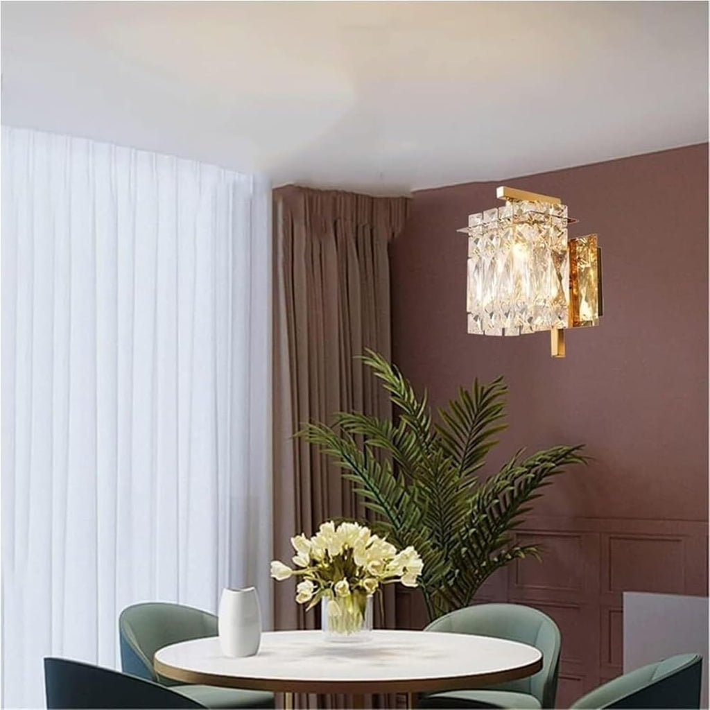 Modern Crystal Wall Sconce E14 Base Wall Lamp Crystal Bathroom Wall Mount Light Home Decoration Over Mirror Lamp Bedroom Wall Lamp for Bedside Living Room Hallway(Gold)(Gold)