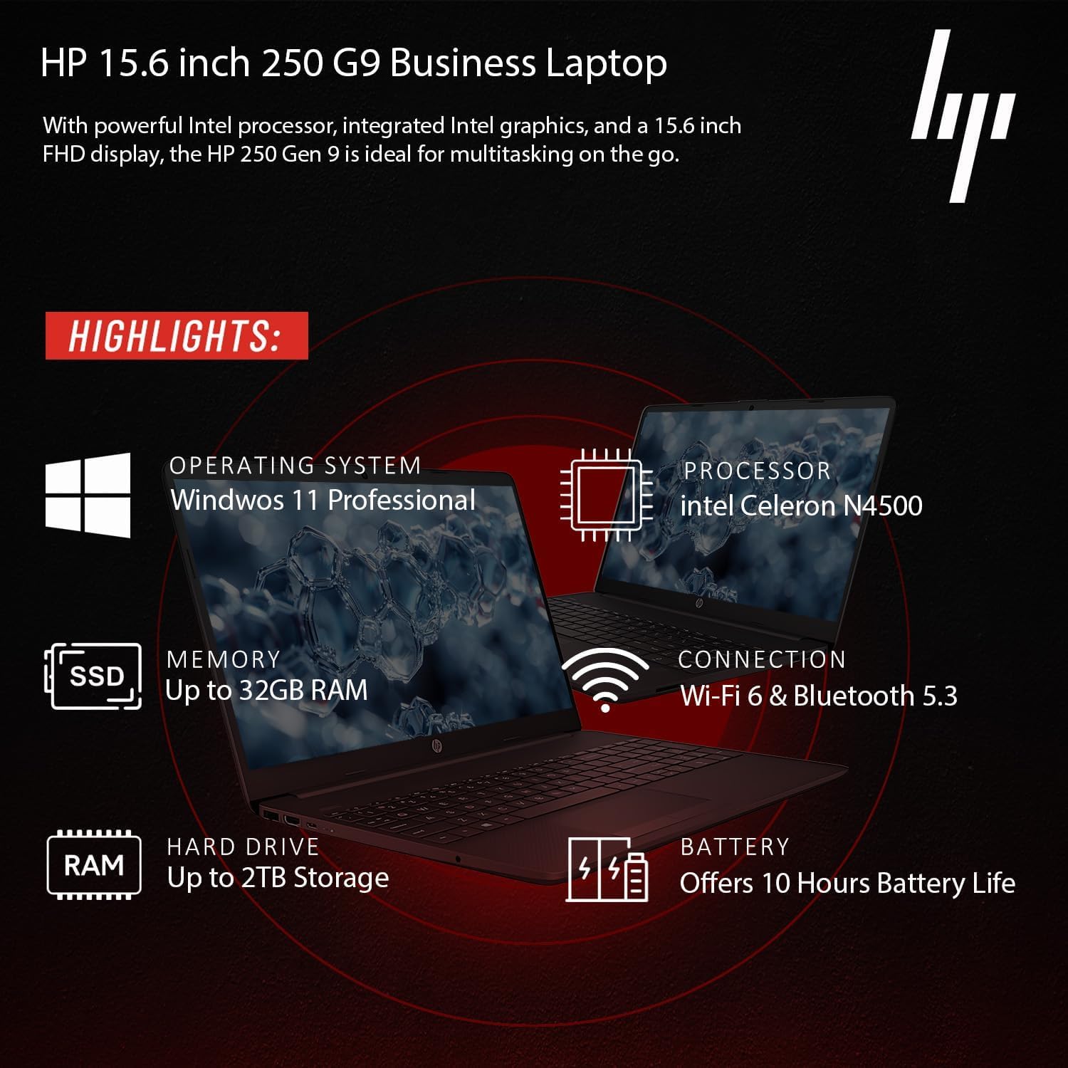 HP New Business Laptop with Microsoft Office, Intel Powerful Processor, 15.6' FHD LED Display, 16GB RAM, 512GB SSD, Ethernet RJ-45, Ultra Quiet Design, Long Battery Life, Windows 11 Pro, WOWPC USB