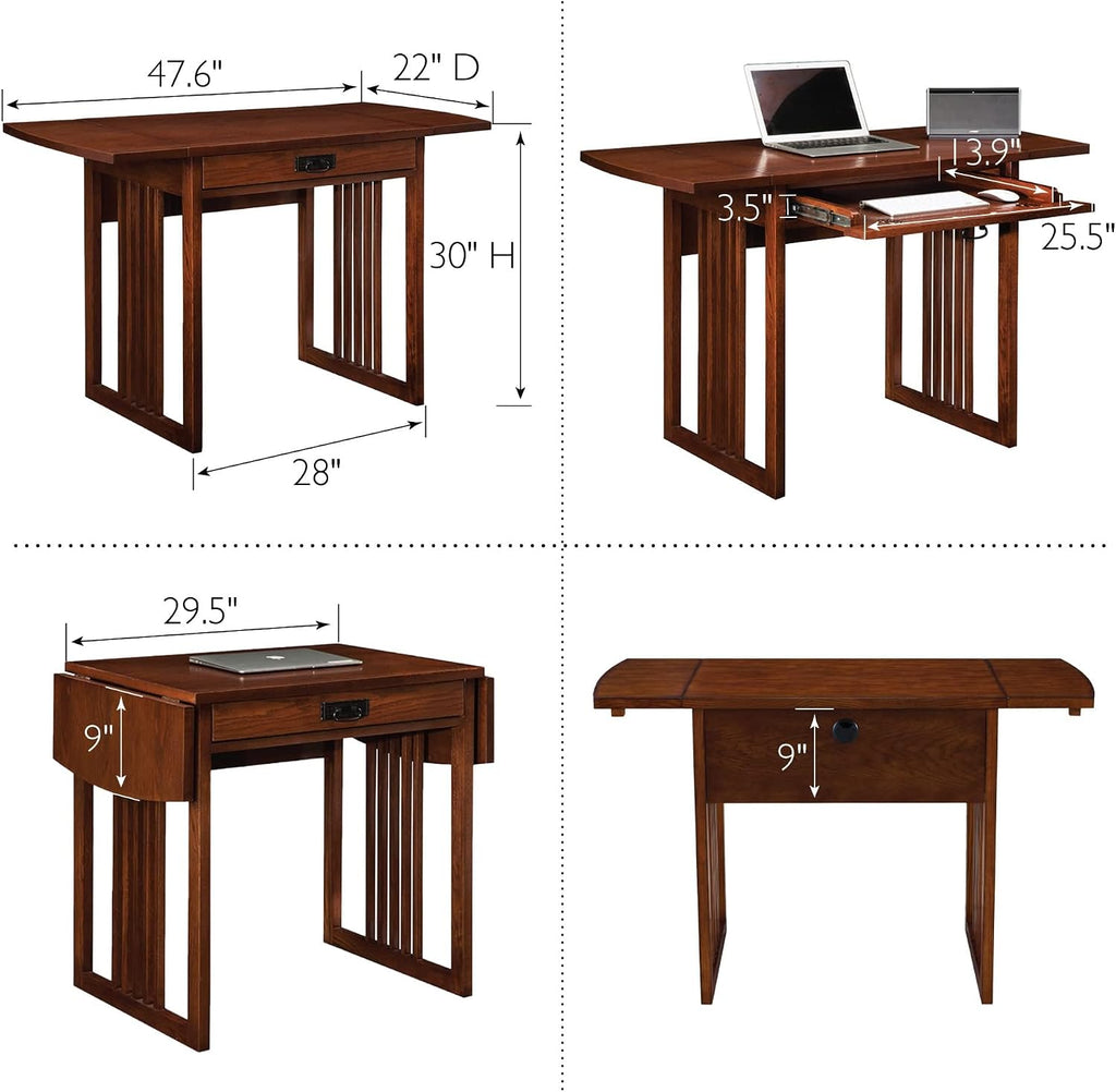 Mission Drop Leaf Computer Desk, 32-Inch, Solid Wood, Compact Folding Writing Desk for Small Spaces, Home Office – Leick Home, 82420