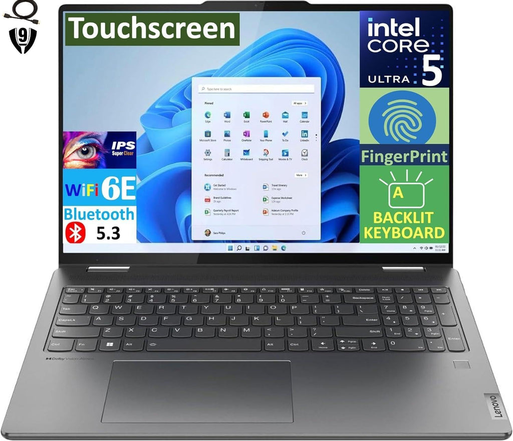 Lenovo Yoga 7i 2-in-1 16' 2K WUXGA Touchscreen Laptop, Intel Core Ultra 5 125U 12-Core Processor, 16GB RAM 1TB SSD, Fingerprint Reader, Backlit Keyboard, Wi-Fi 6E, Windows 11 Home, Storm Grey