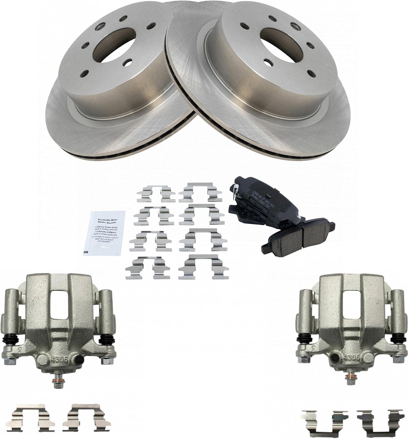 TRQ Rear Brake Pad and Rotor Set Ceramic Vented Rotors Calipers Compatible with 2003-2005 Infiniti G35 2003-2005 Nissan 350Z