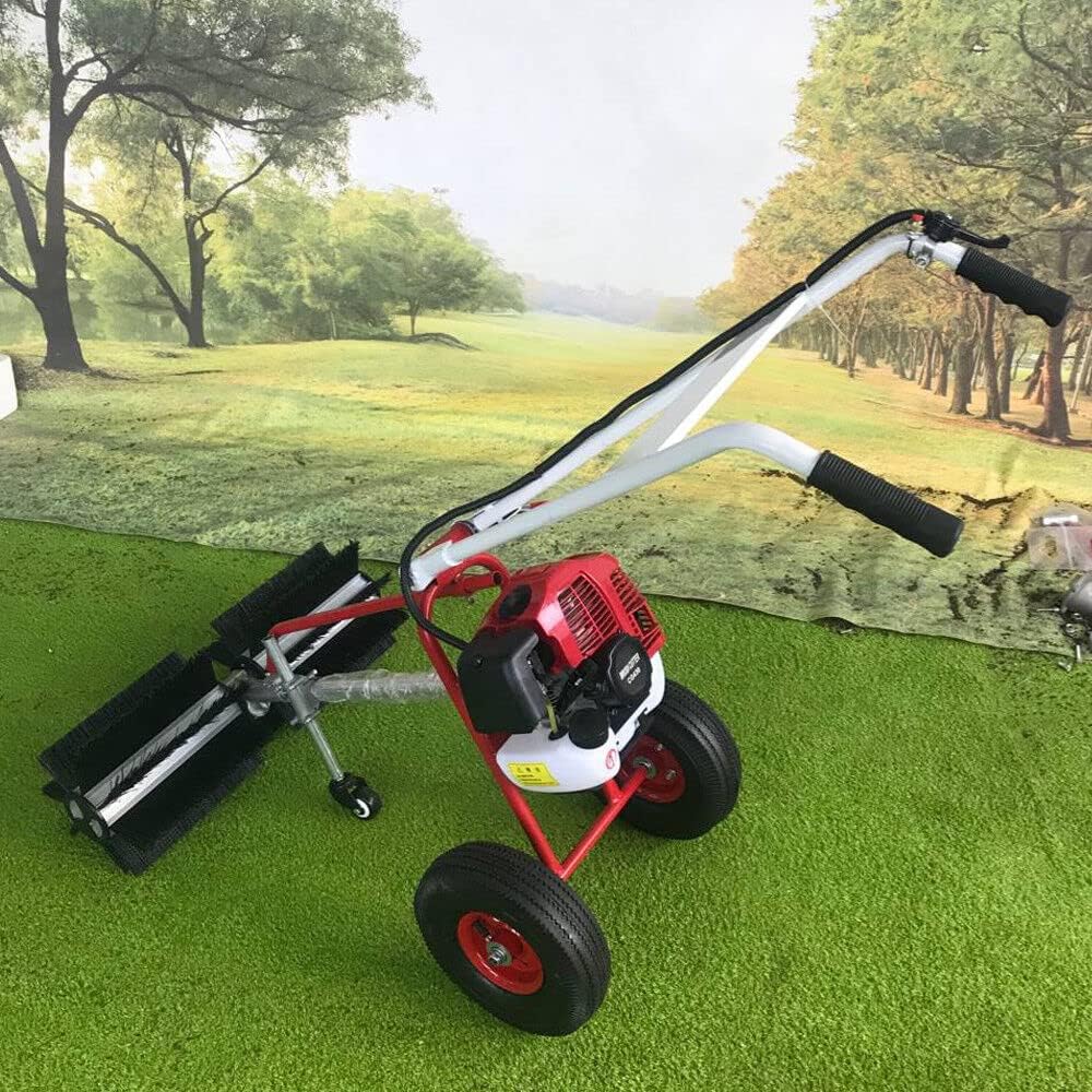Gas Powered Broom Sweeper 1.7HP 43CC 2 Stroke Air-Cooled Walk Behind Snow Sweeper Broom 23.6In Nylon Brush Handheld Turf Lawn Sweeper Cleaning Machine for Lawn, Sidewalk, Driveway