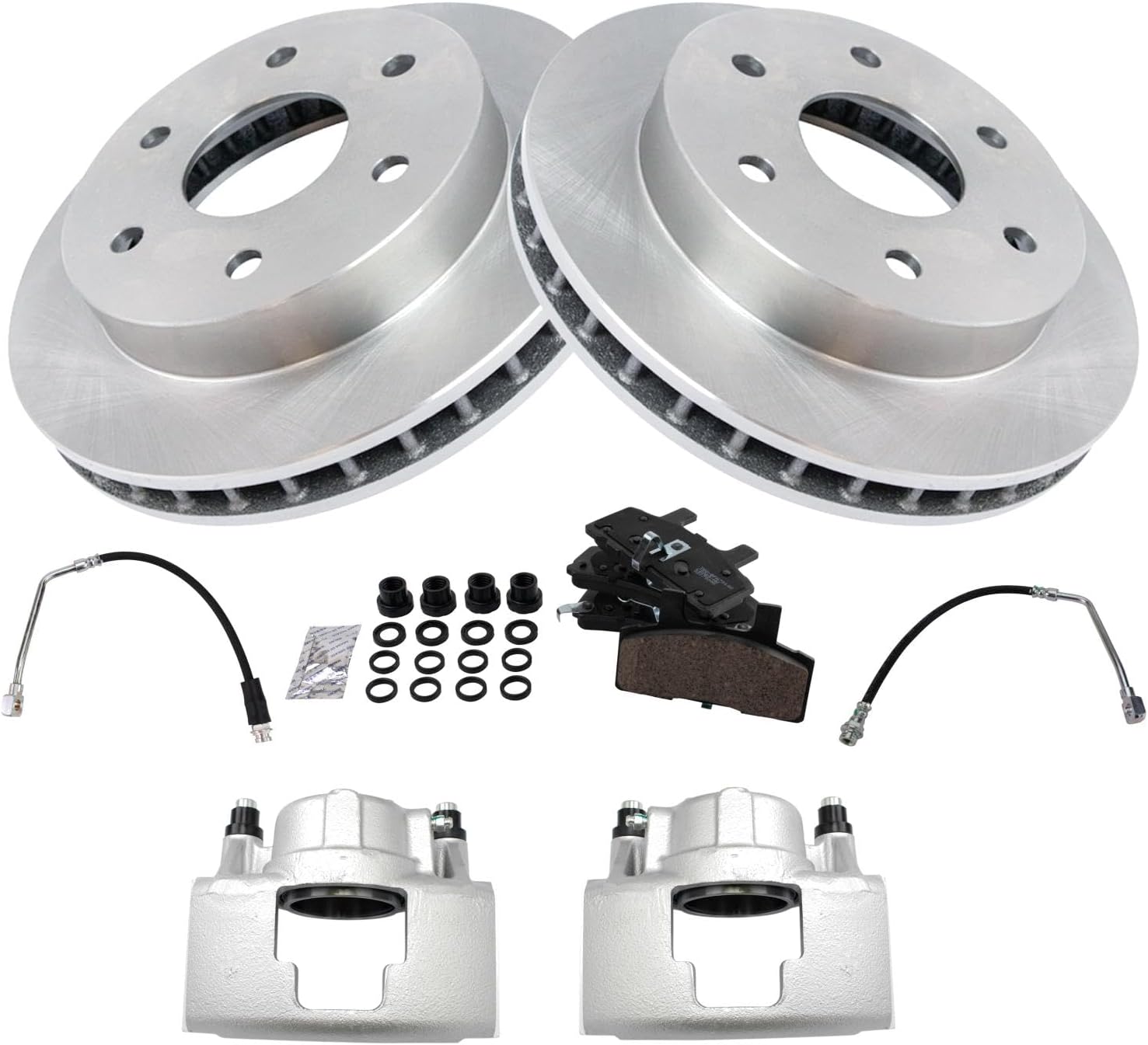 TRQ Front Brake Pad and Rotor Set Ceramic Rotors Calipers Hoses Compatible with 1994-1998 Chevrolet K1500 1988-1996 K2500 1998-2000 Tahoe 1994-1996 GMC K1500 K2500 1995-1997 Yukon