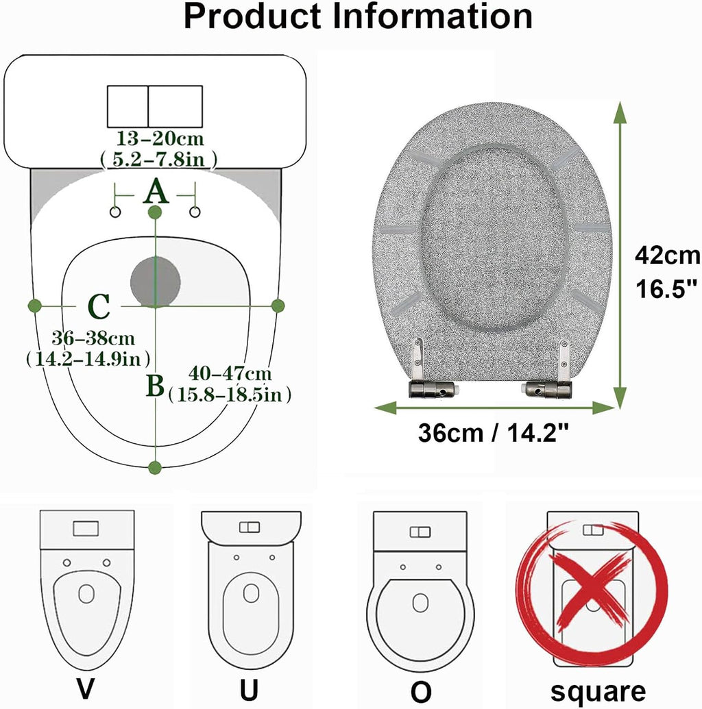 Sparkly Resin Toilet Seat, Resin Toilet Seat Round Toilet Seat, Thicken Toilet Seat, Slow Close, Toilet Lid Easy to Clean & Install(Gold, Silver, Pink, Black),Silver