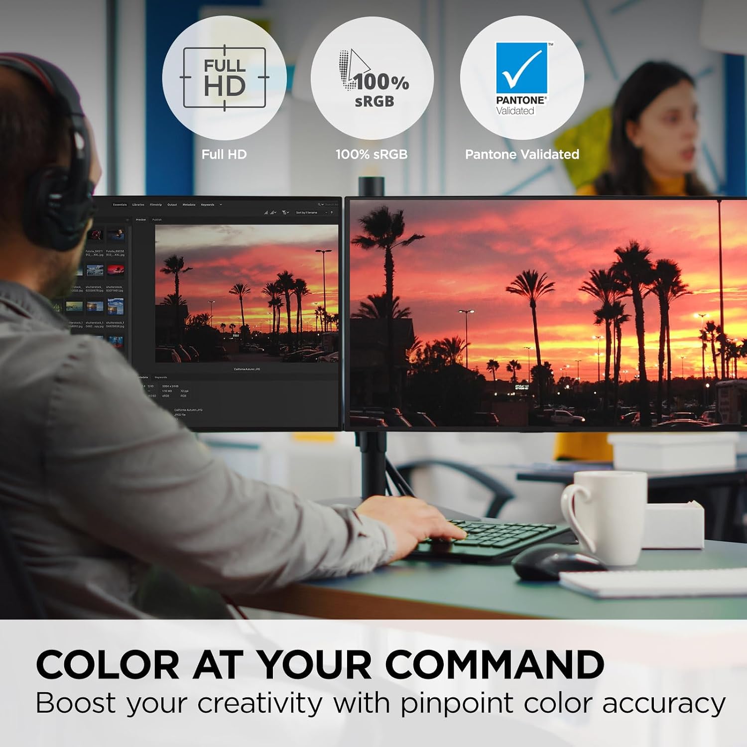 ViewSonic VP2468A_H2 24 Inch 1080p Dual Pack Head-Only ColorPro Monitors, 100% sRGB and Pantone Validated for Dual Screen Graphic Design, Advanced Ergonomics, 65W USB-C, and DisplayPort Daisy Chain
