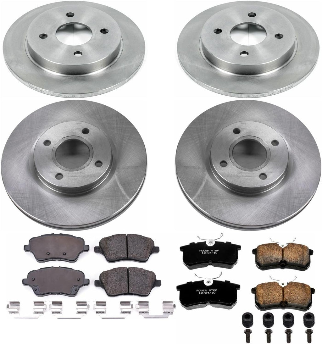 PowerStop Front and Rear Brake Kit for Ford Fiesta 2014-19 - Z17 Ceramic Brake Pads & Disc Rotors Replacement, KOE7002