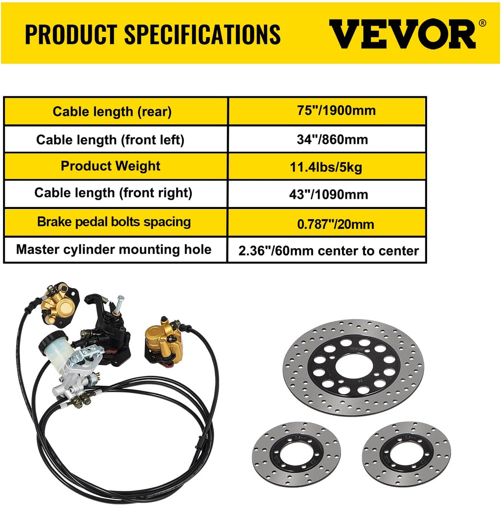 Vevor Go Kart Brake Master Cylinder Kit Go Kart Hydraulic Brake Kit Universal Go Karts Brake Kit Kandi Complete Including Master Cylinder, Hose, Caliper, Pad for 150cc : Automotive