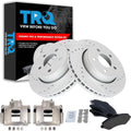 TRQ Performance Front Brake Pad and Rotor Set Ceramic Coated Drilled Slotted Rotors Calipers Compatible with 2007-2010 Dodge Nitro 2008-2012 Jeep Liberty