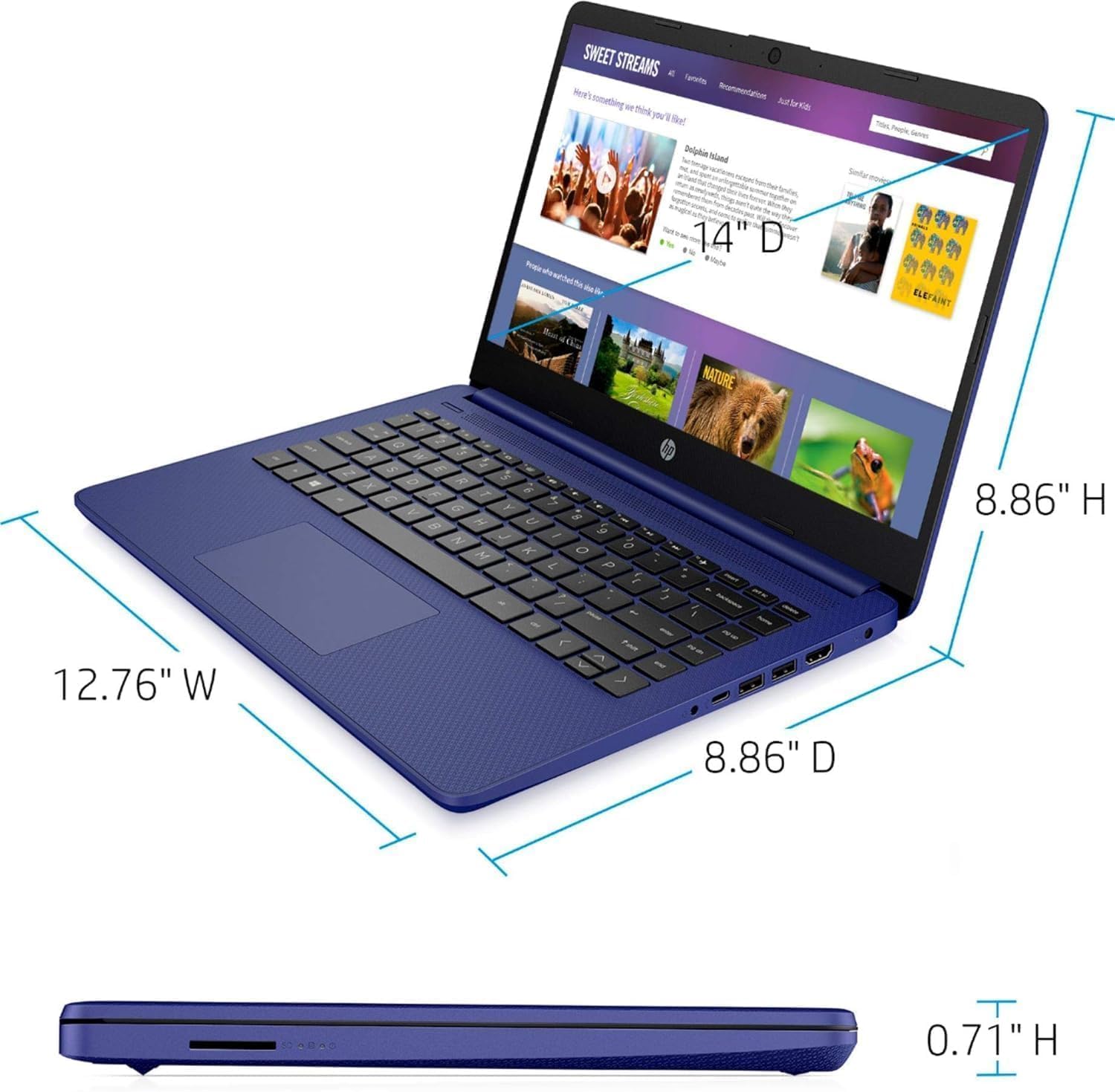 HP 14' HD Laptop | Back to School Limited Edition with 1 Year Microsoft 365 | Intel Quad-Core Processor | 16GB RAM | 576GB Storage | Long Battery Life | Indigo Blue | w/WOWPC Bundle | Windows 11