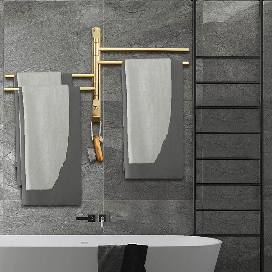 Folding Arm Swivel Towel Rack Bar Rails, for Bathroom, Brass Bars,Wall Mount Drying Racks for Laundry,Swing Out, Hand(Brushed Gold)