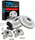 TRQ Performance Front Brake Pad and Rotor Set Ceramic Vented Coated Rotors Calipers Compatible with 2002-2007 Jeep Liberty