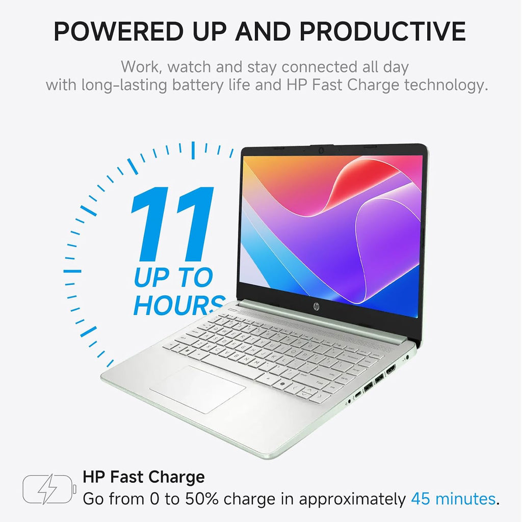 HP 2026 14' Laptop Computer with Copilot AI, Intel N150, 16 GB RAM, 512 GB Storage(128GB UFS+256GB MSD+128GB UFD), 1-Year Office 365, WiFi 6, Ultra Light, Portable, Windows 11 Pro, Willow Green