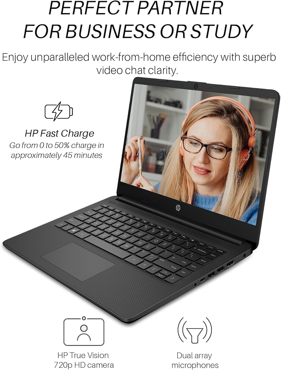HP 14 Inch Laptop Student Business, Intel Dual-Core N4120, 16 GB RAM, 384 GB Storage(128GB eMMC+256GB MSD), Webcam, HDMI, WiFi, 1-Year Office 365 & Windows 11 Pro, w/Accessories