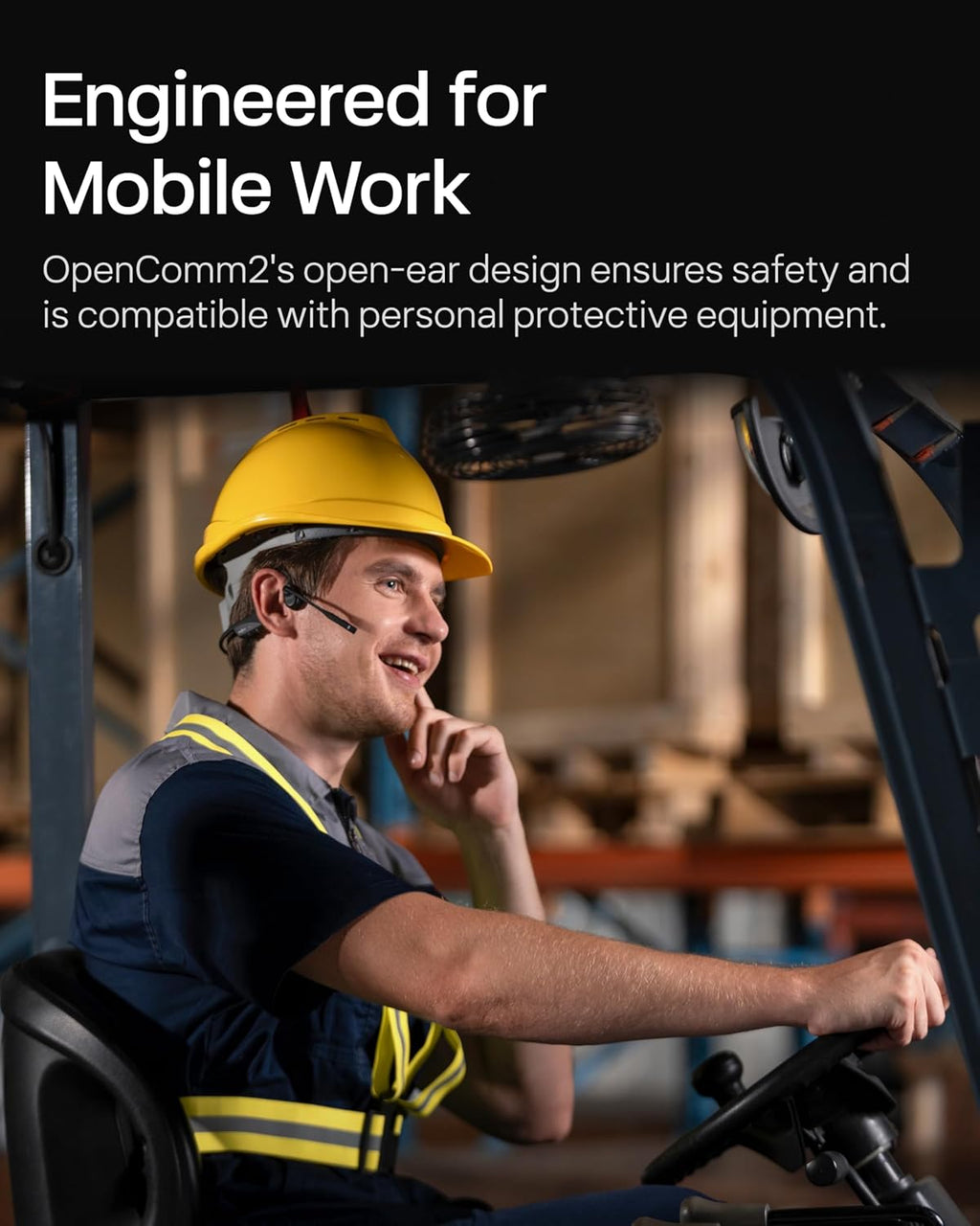 OpenComm2 2025 Upgrade - Open-Ear Bone Conduction Headphones, Wireless Bluetooth Headset with Noise Canceling Mic & Mute Button for Work Calls and Meetings, 16 Hour Talk Time for Mobile & PC - C120