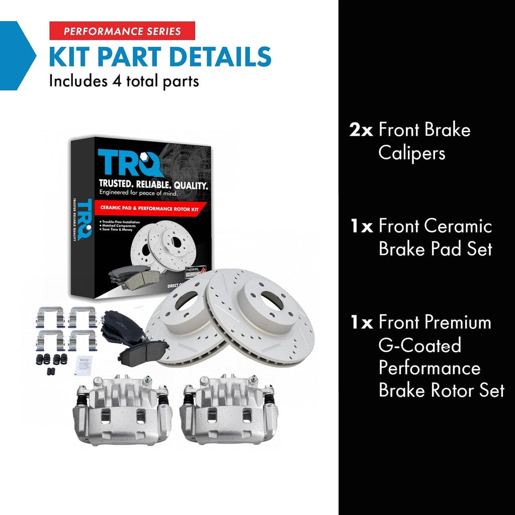 TRQ Performance Front Brake Pad and Rotor Set Ceramic Drilled Slotted Coated Rotors Calipers Compatible with 2011-2014 Subaru Impreza
