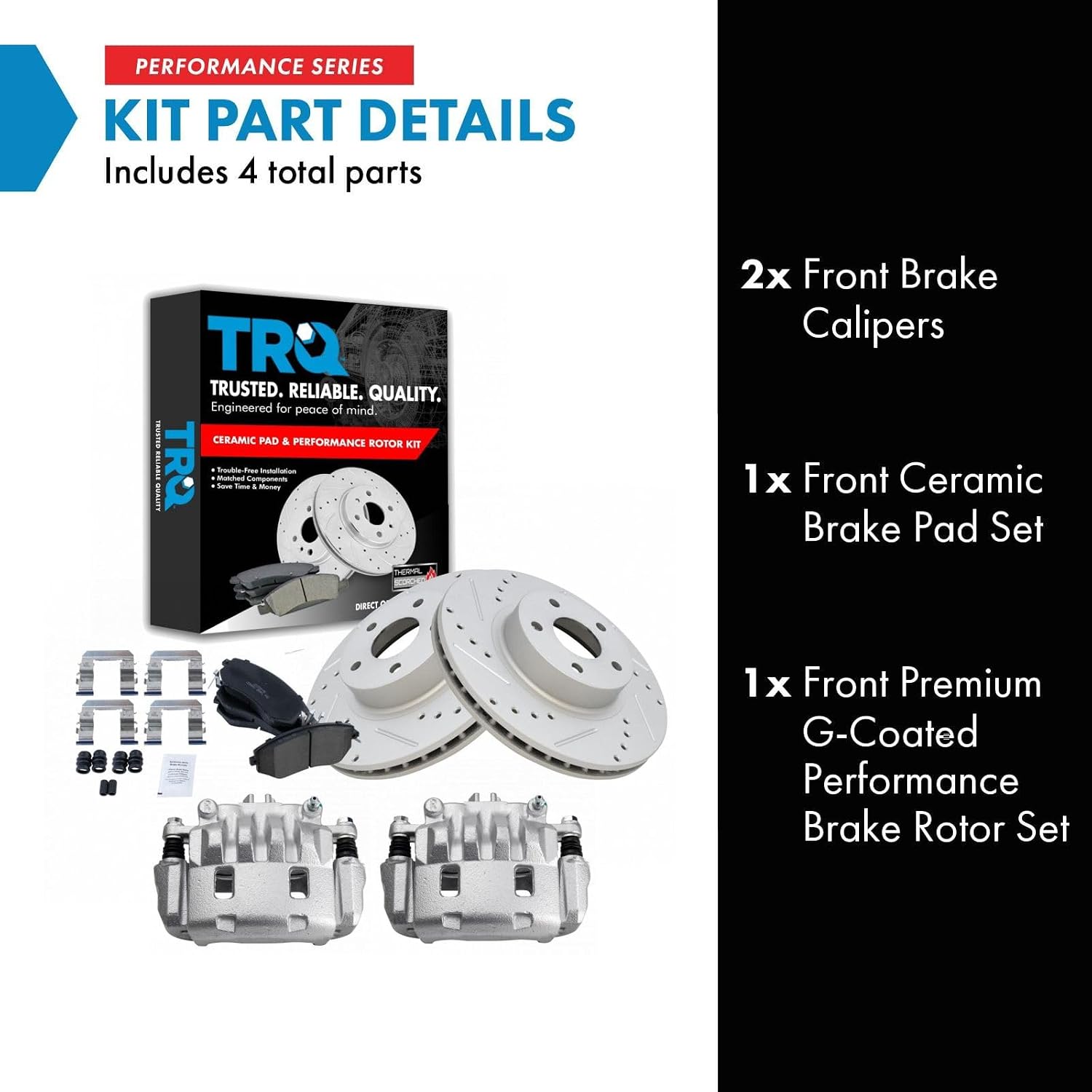 TRQ Performance Front Brake Pad and Rotor Set Ceramic Drilled Slotted Coated Rotors Calipers Compatible with 2011-2014 Subaru Impreza