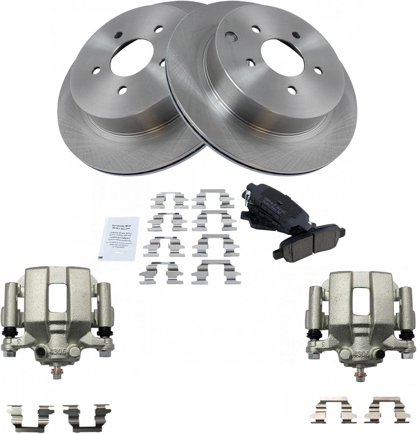 TRQ Rear Brake Pad and Rotor Set Ceramic Vented Rotors Calipers Compatible with 2003-2007 Nissan Murano 2004-2009 Quest