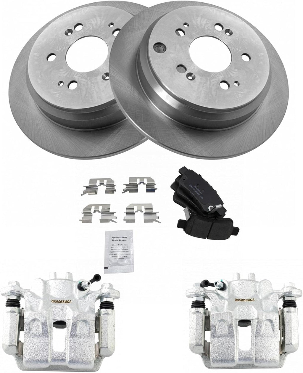 TRQ Rear Brake Pad and Rotor Set Ceramic Solid Rotors Calipers Compatible with 2005-2010 Honda Odyssey