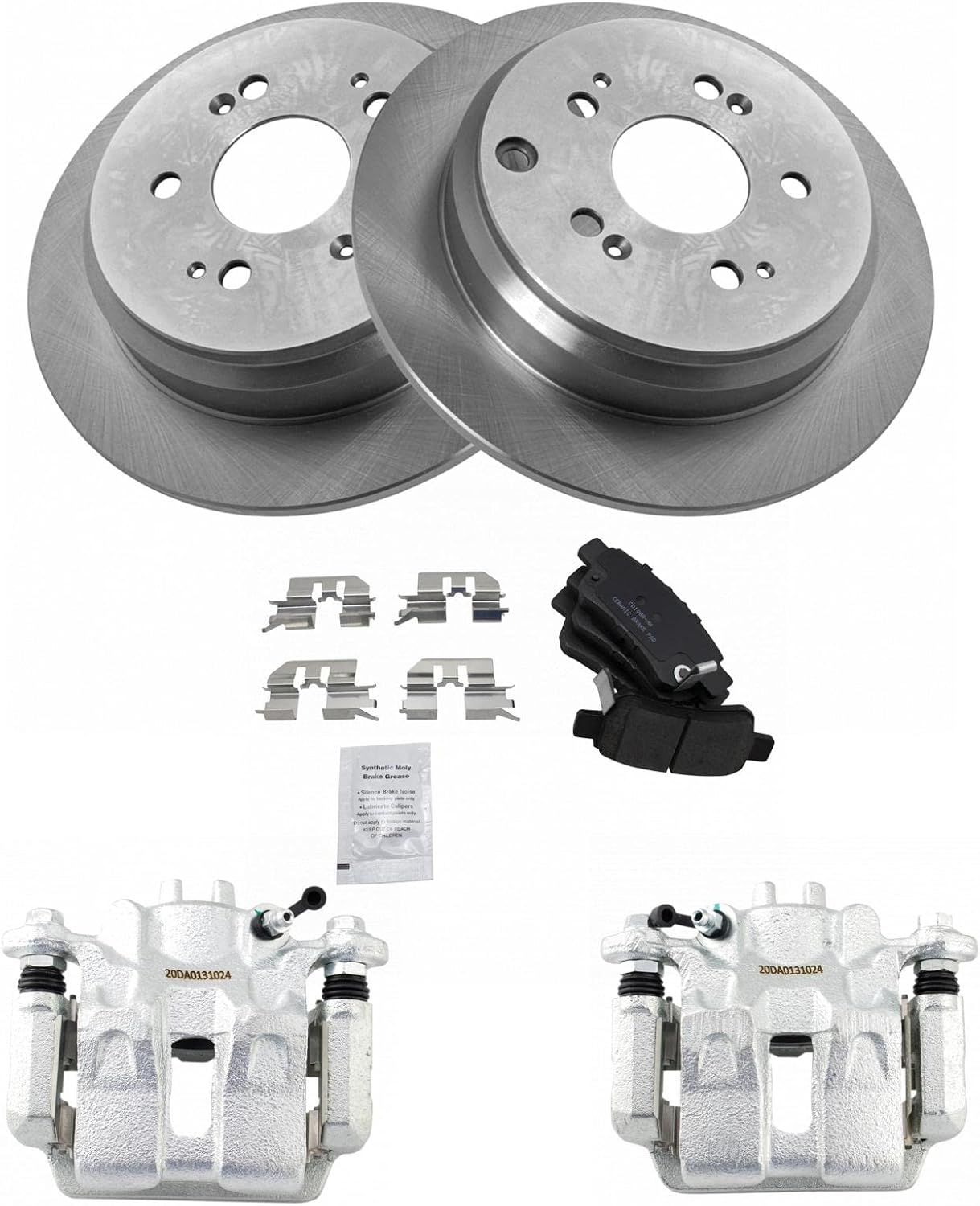 TRQ Rear Brake Pad and Rotor Set Ceramic Solid Rotors Calipers Compatible with 2005-2010 Honda Odyssey