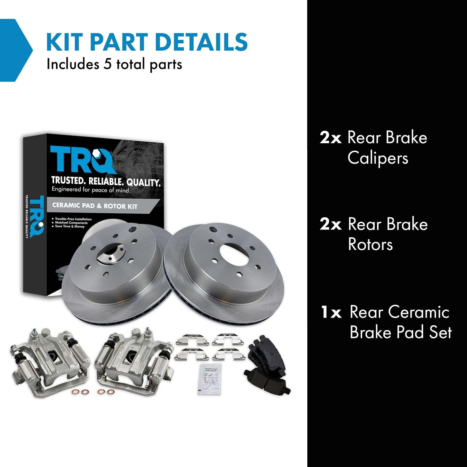 TRQ Rear Brake Pad and Rotor Set Ceramic Vented Rotors Calipers Compatible with 2006-2007 Nissan Xterra