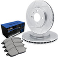 R1 Concepts Front Brake Kit Fits 2001-2012 Ford Courier; 1998-2004 Ford Fiesta| Semi Met Brake Pads and Slotted Brake Rotors| 9.4' Front Rotor
