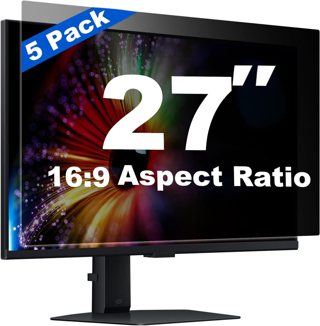 [5 Pack] 27 Inch Computer Privacy Screen for 16:9 Aspect Ratio Widescreen Monitor, Eye Protection Anti Glare Blue Light Filter Shield, Removable Anti-Scratch Anti Spy Protector