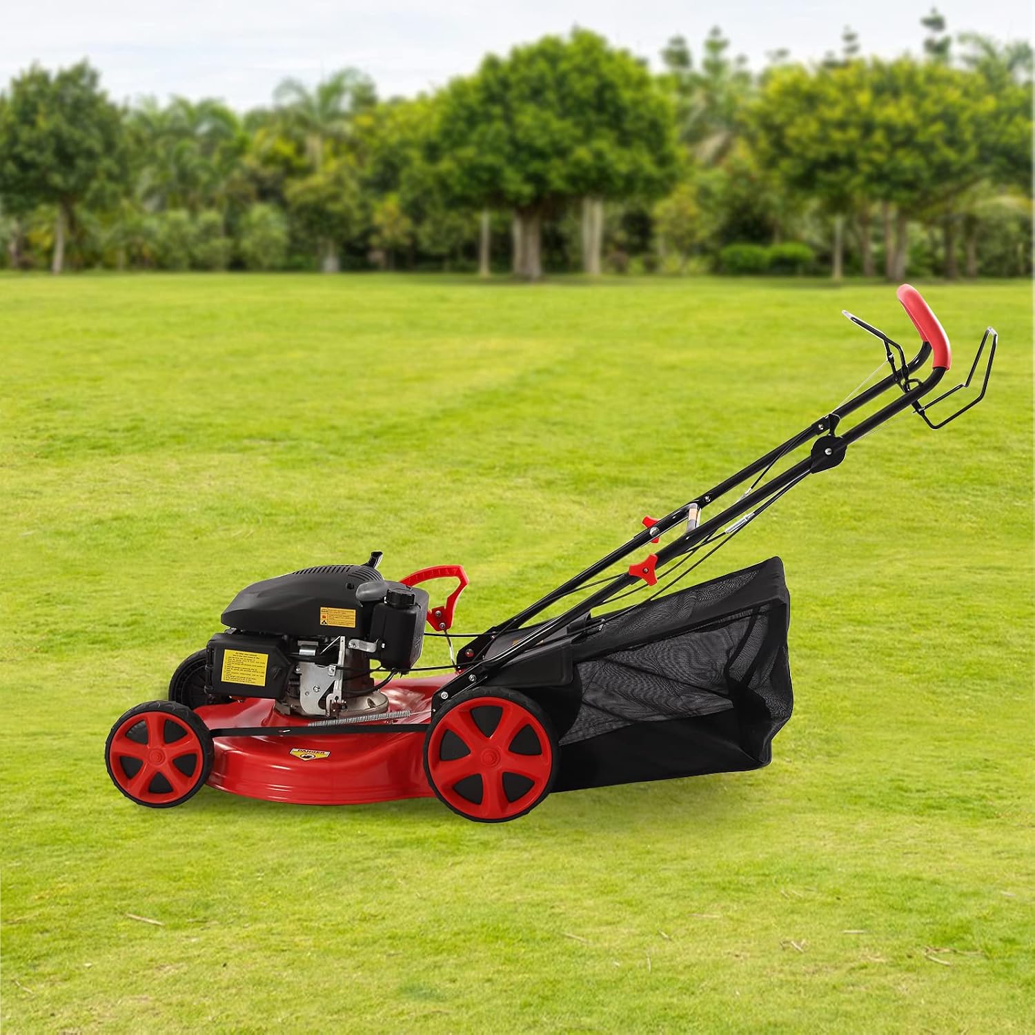 Gas Powered Lawn Mower Self Propelled, 140CC 4 Stroke Gas Mower 3-in-1 w/Bag, 8 Adjustable Heights, 20-inch Cutting Width, Push Gas Lawn Mower for All Lawn Planting Weeding