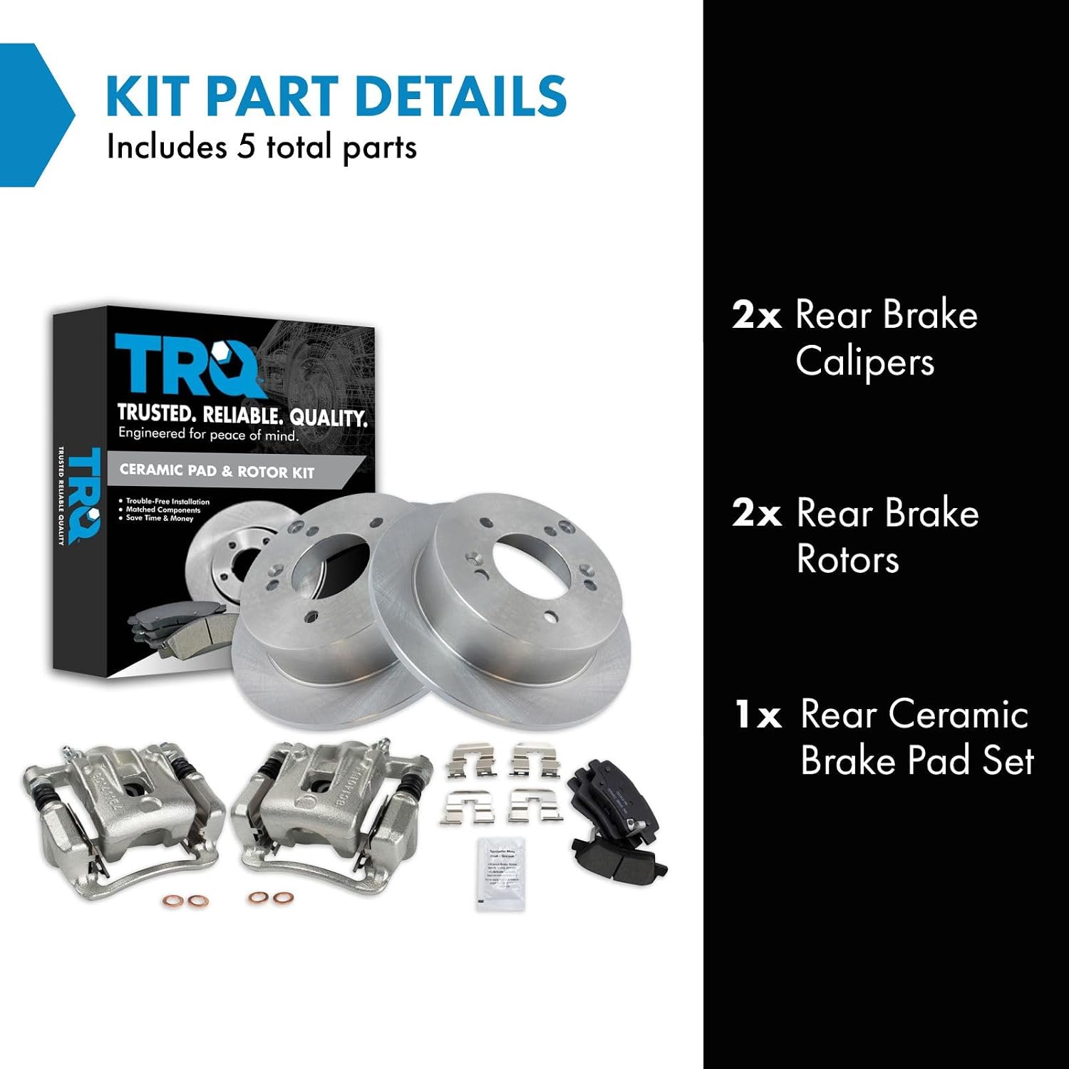 TRQ Rear Brake Pad and Rotor Set Ceramic Rotors Calipers Compatible with 2009-2010 Hyundai Sonata
