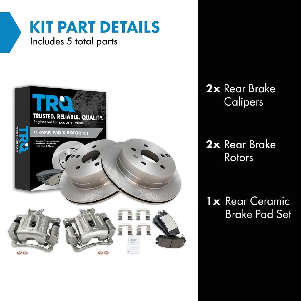 TRQ Rear Brake Pad and Rotor Set Ceramic Vented Rotors Calipers Compatible with 2010-2017 Chevrolet Equinox GMC Terrain