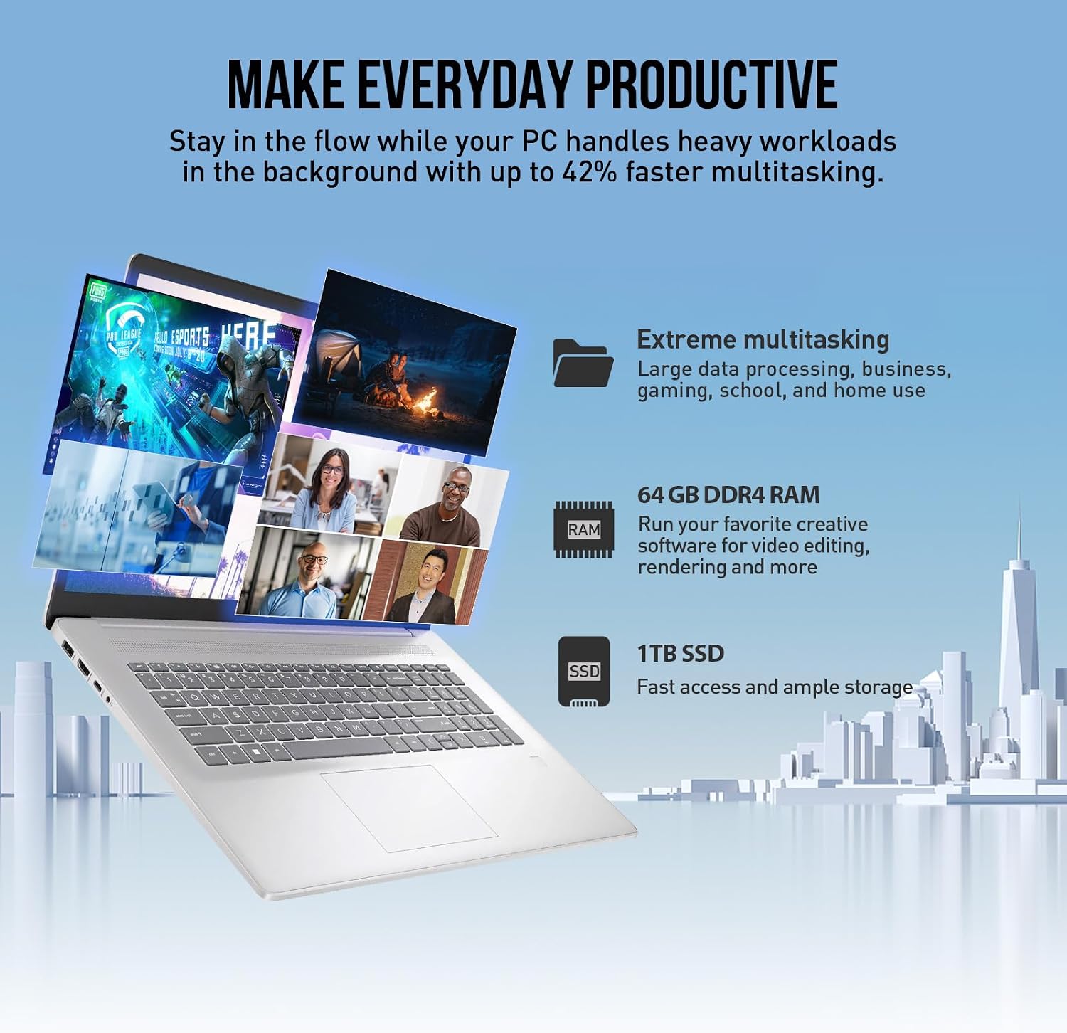 HP 17 Inch Laptop Touchscreen Computer, 17.3' HD+ Touch Screen Business Laptop PC, Intel Core i7, 32GB RAM 1TB SSD, Windows 11 Pro, Copilot AI, 10-Key Number Pad, Fingerprint