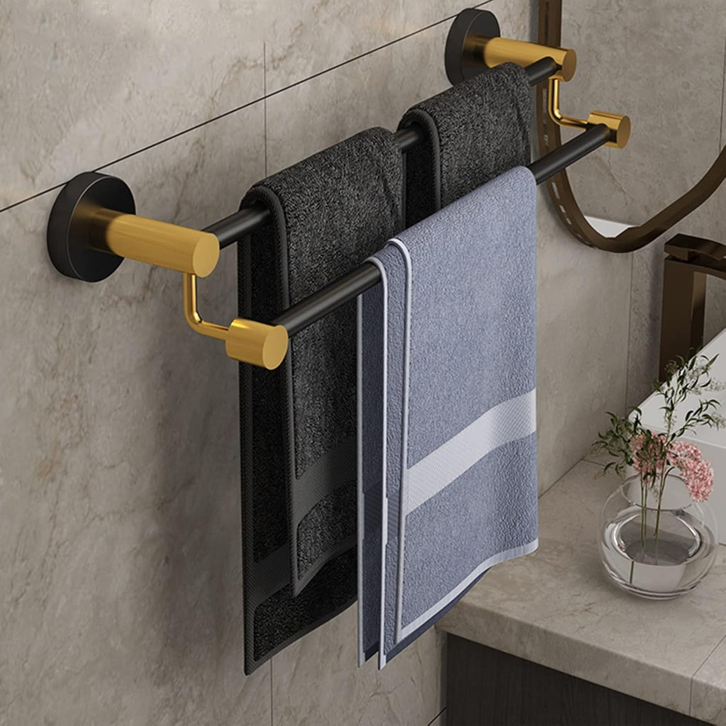 Stainless Steel Double Towel Bar Rail - 60 cm / 24 inches Wall Bath Towel Holder, Screws Mounting Rail Rack for Kitchen and Bathroom (Black Gold) (Size : 39.4inch)