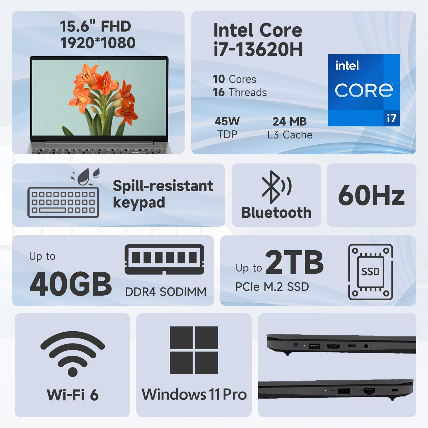 Lenovo V-Series V15 Business Laptop | 15.6' FHD Anti-Glare | 13th Gen Intel Core i7-13620H | 40GB RAM | 1TB SSD | Webcam | Wi-Fi 6 | HDMI | Windows 11 Pro | CO Foldable Laptop Radiator Cooler Bundle