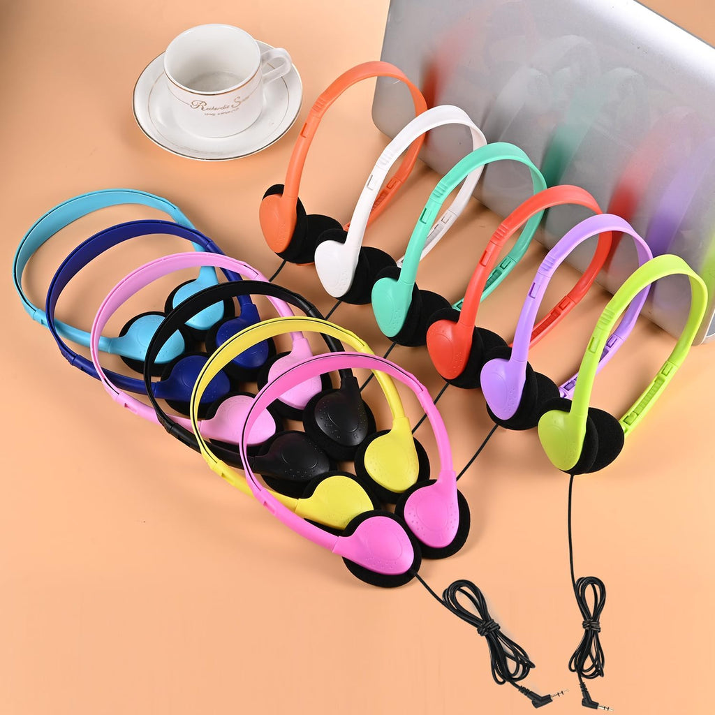 Bulk Headphones 100 Pack Multi Colored for Classroom, Wholesale Headphones Earphones for Kids,Students, Schools, Libraries, Museums, Testing Centers, Hotels (12 Mixed Color)