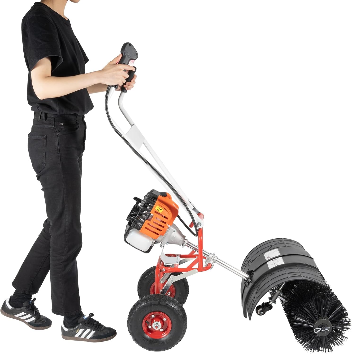 Gas Power Broom Sweeper,Artificial Grass Sweeper,Artificial Turf Vacuum,Powered Brush Sweeping Broom Walk-Behind Outdoor Hand Push Sweep Machine for Lawn Leaf Snow Grass Gravel Cleaning