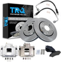 TRQ Front Brake Pad and Rotor Set Ceramic Rotors Calipers Hoses Compatible with 2008-2012 Chrysler Town & Country Dodge Grand Caravan 2012 Ram Cargo Van 2009-2012 Volkswagen Routan