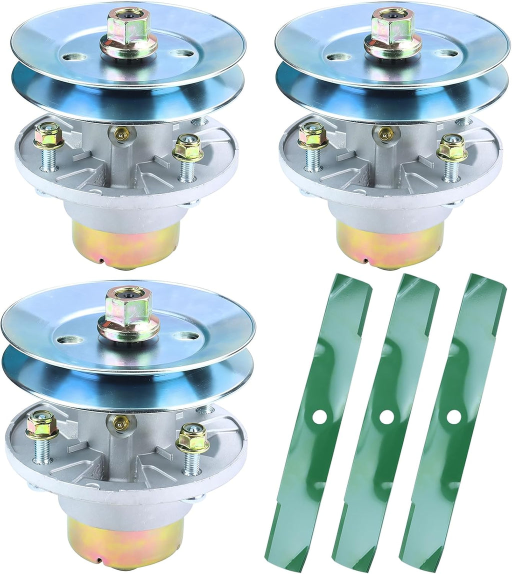 Deck Rebuild Kit for John Deere Z355E X350 X380 X580 X390 X570 X590 X370 X354 X584 X384 Includes 3 Pack AM144608 Spindle Assembly with UC20697 Spindle Pulley UC22009 Blade