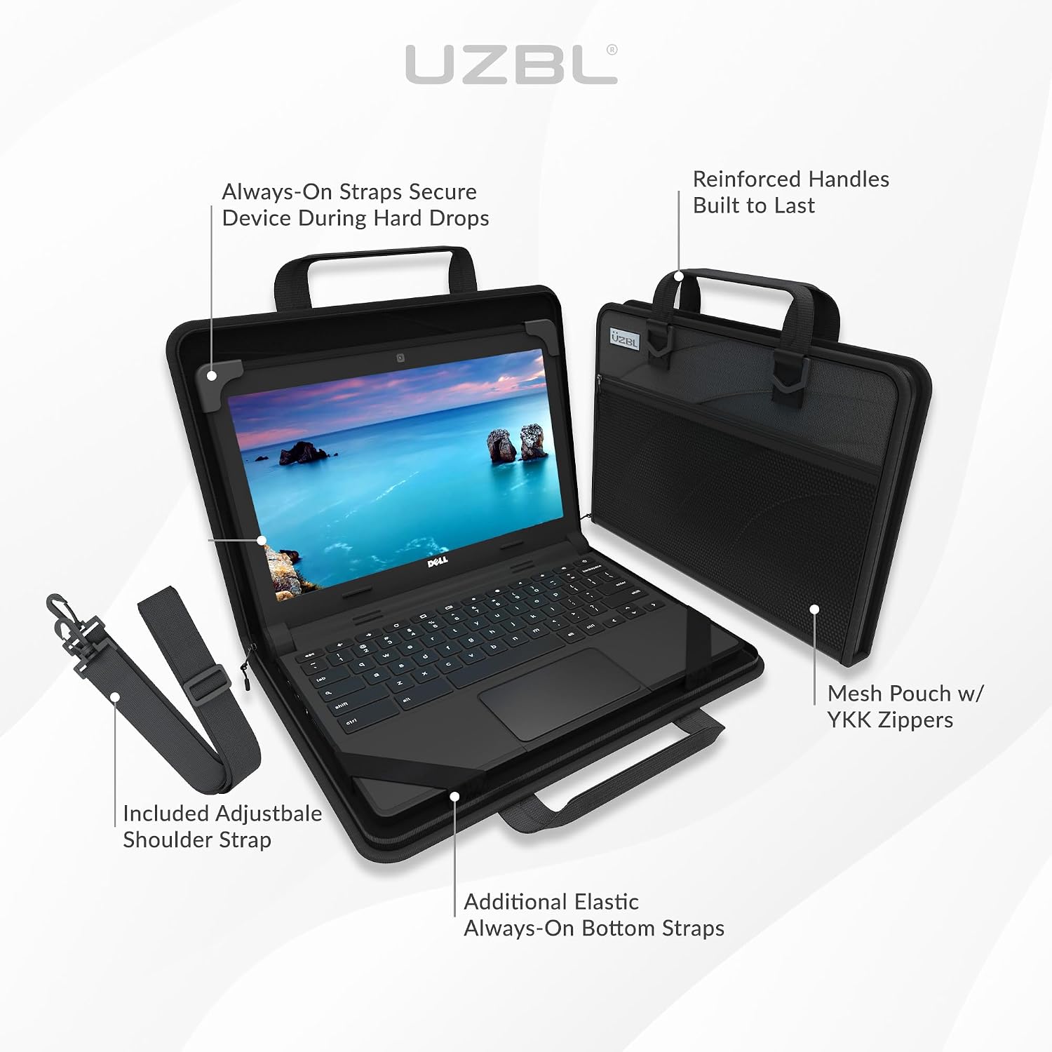 UZBL 13-14 Inch Zip Lite Always-on Chromebook Protective Hard Case with Accessory Pouch & Shoulder Strap (40 Pack)