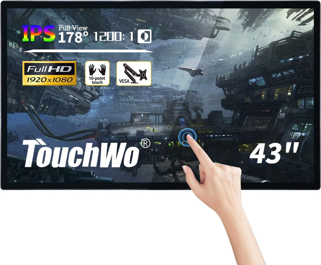43 inch Capacitive Multi-Touch Screen Industrial Monitor, 16:9 Display 1920 x 1080P, Built-in Speakers, USB, VGA, DVI & HD-MI Ports, Digital Signage Displays and Player for Advertising